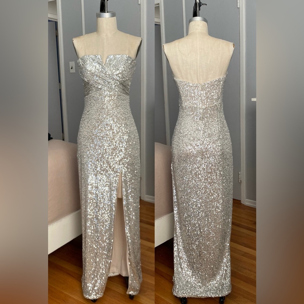 Womens Aidan strapless silver sequin dress in size 2